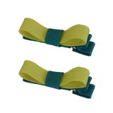 School Hair Accessories Deluxe Clippies 2 Colour option (Set of 2) Jade Green Base & Centre Ribbon Non Slip Clip Bow Pinkberry Kisses Jade Green Lemon Yellow 