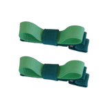 School Hair Accessories Deluxe Clippies 2 Colour option (Set of 2) Jade Green Base & Centre Ribbon Non Slip Clip Bow Pinkberry Kisses Jade Green Mint Green 
