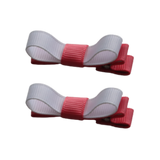 School Hair Accessories Deluxe Clippies (Set of 2) Coral Rose Base & Centre Ribbon Non Slip Hair Clip Girls Hair Bow Pinkberry Kisses Coral Rose White
