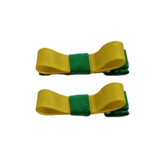School Hair Accessories Deluxe Clippies 2 Colour option (Set of 2) Emerald Green Base & Centre Ribbon Non Slip Clip Bow Pinkberry Kisses Emerald Green Daffodil Yellow
