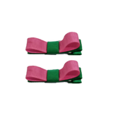 School Hair Accessories Deluxe Clippies 2 Colour option (Set of 2) Emerald Green Base & Centre Ribbon Non Slip Clip Bow Pinkberry Kisses Emerald Green Hot Pink