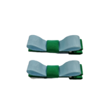School Hair Accessories Deluxe Clippies 2 Colour option (Set of 2) Emerald Green Base & Centre Ribbon Non Slip Clip Bow Pinkberry Kisses Emerald Green Light Blue