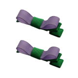 School Hair Accessories Deluxe Clippies 2 Colour option (Set of 2) Emerald Green Base & Centre Ribbon Non Slip Clip Bow Pinkberry Kisses Emerald Green Light Orchid 