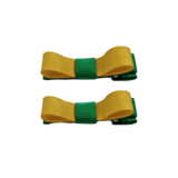 School Hair Accessories Deluxe Clippies 2 Colour option (Set of 2) Emerald Green Base & Centre Ribbon Non Slip Clip Bow Pinkberry Kisses Emerald Green Maize Yellow