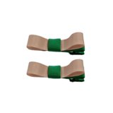 School Hair Accessories Deluxe Clippies 2 Colour option (Set of 2) Emerald Green Base & Centre Ribbon Non Slip Clip Bow Pinkberry Kisses Emerald Green Nude