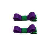 School Hair Accessories Deluxe Clippies 2 Colour option (Set of 2) Emerald Green Base & Centre Ribbon Non Slip Clip Bow Pinkberry Kisses Emerald Green  Purple 