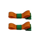 School Hair Accessories Deluxe Clippies 2 Colour option (Set of 2) Emerald Green Base & Centre Ribbon Non Slip Clip Bow Pinkberry Kisses Emerald Green  Tangerine Orange