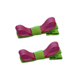 School Hair Accessories Deluxe Hair Clips Girls Hair Bow (Set of 2) Key Lime Base & Centre Ribbon Non Slip Clip Bow Pinkberry Kisses Key Lime Hot Pink