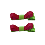 School Hair Accessories Deluxe Hair Clips Girls Hair Bow (Set of 2) Key Lime Base & Centre Ribbon Non Slip Clip Bow Pinkberry Kisses Key Lime Shocking Pink