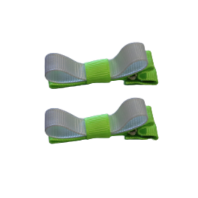 School Hair Accessories Deluxe Hair Clips Girls Hair Bow (Set of 2) Key Lime Base & Centre Ribbon Non Slip Clip Bow Pinkberry Kisses Key Lime White