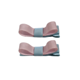School Hair Accessories Deluxe Clippies 2 Colour option (Set of 2) Light Blue Base & Centre Ribbon Non Slip Clip Bow Pinkberry Kisses Light Blue Light Pink