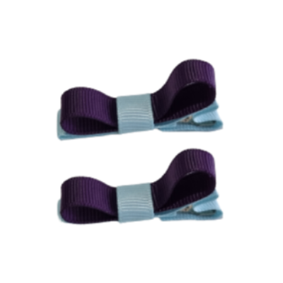 School Hair Accessories Deluxe Clippies 2 Colour option (Set of 2) Light Blue Base & Centre Ribbon Non Slip Clip Bow Pinkberry Kisses Light Blue Plum 
