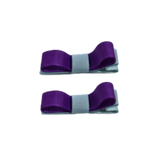 School Hair Accessories Deluxe Clippies 2 Colour option (Set of 2) Light Blue Base & Centre Ribbon Non Slip Clip Bow Pinkberry Kisses Light Blue Purple