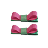 School Hair Accessories Deluxe Clippies (Set of 2) Mint Green Base & Centre Ribbon Non Slip Hair Clip Girls Hair Bow Pinkberry Kisses Mint Green Hot Pink