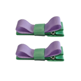 School Hair Accessories Deluxe Clippies (Set of 2) Mint Green Base & Centre Ribbon Non Slip Hair Clip Girls Hair Bow Pinkberry Kisses Mint Green Light Orchid 