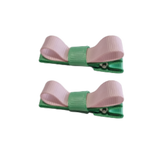 School Hair Accessories Deluxe Clippies (Set of 2) Mint Green Base & Centre Ribbon Non Slip Hair Clip Girls Hair Bow Pinkberry Kisses Mint Green Light Pink
