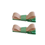 School Hair Accessories Deluxe Clippies (Set of 2) Mint Green Base & Centre Ribbon Non Slip Hair Clip Girls Hair Bow Pinkberry Kisses Mint Green Petal Peach 