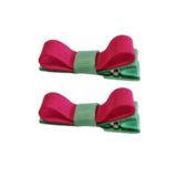School Hair Accessories Deluxe Clippies (Set of 2) Mint Green Base & Centre Ribbon Non Slip Hair Clip Girls Hair Bow Pinkberry Kisses Mint Green Shocking Pink