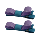 School Hair Accessories Deluxe Clippies (Set of 2) Misty Turquoise Base & Centre Ribbon Non Slip Hair Clip Girls Hair Bow Pinkberry Kisses Misty Turquoise Light Orchid 
