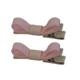 School Hair Accessories Deluxe Clippies (Set of 2) Nude Base & Centre Ribbon Non Slip Hair Clip Girls Hair Bow Pinkberry Kisses NudeLight Pink