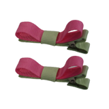 School Hair Accessories Deluxe Clippies (Set of 2) Pastel Green Base & Centre Ribbon Non Slip Hair Clip Girls Hair Bow Pinkberry Kisses Pastel Green Hot Pink 