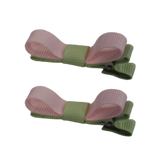 School Hair Accessories Deluxe Clippies (Set of 2) Pastel Green Base & Centre Ribbon Non Slip Hair Clip Girls Hair Bow Pinkberry Kisses Pastel Green Light Pink 