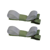 School Hair Accessories Deluxe Clippies (Set of 2) Pastel Green Base & Centre Ribbon Non Slip Hair Clip Girls Hair Bow Pinkberry Kisses Pastel Green White 