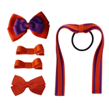 School Hair Accessories Value Pack 4 Piece School Uniform Hair Bow Non Slip Hair Clip Hair Tie Pinkberry Kisses Autumn Orange Purple 