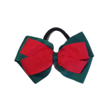 School uniform hair accessories Double Cherish Bow - Hunter Green Forest Green Base & Centre Ribbon Red - Pinkberry Kisses