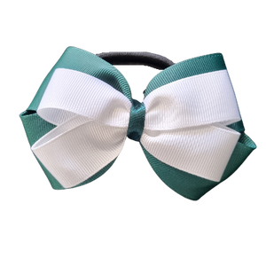 School uniform hair accessories Double Cherish Bow 11cm - Hunter Green Base & Centre Ribbon Electric Blue - Pinkberry Kisses Non Slip Hair Clip Hair Tie 