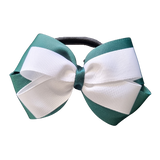 School uniform hair accessories Double Cherish Bow - Hunter Green Forest Green Base & Centre Ribbon White - Pinkberry Kisses 