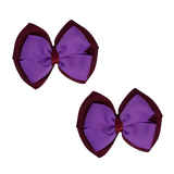 School uniform hair accessories Double Cherish Bow Non Slip Hair Clip Hair Bow Hair Tie - Burgundy Base & Centre Ribbon 11cm Burgundy Grape - Pinkberry Kisses Pair 