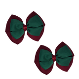 School uniform hair accessories Double Cherish Bow Non Slip Hair Clip Hair Bow Hair Tie - Burgundy Base & Centre Ribbon 11cm Burgundy hunter Green - Pinkberry Kisses Pair 