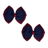 School uniform hair accessories Double Cherish Bow Non Slip Hair Clip Hair Bow Hair Tie - Burgundy Base & Centre Ribbon 11cm Burgundy navy Blue - Pinkberry Kisses Pair  