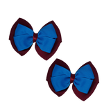 School uniform hair accessories Double Cherish Bow Non Slip Hair Clip Hair Bow Hair Tie - Burgundy Base & Centre Ribbon 11cm Burgundy Royal Blue - Pinkberry Kisses Pair  