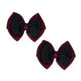 School uniform hair accessories Double Cherish Bow Non Slip Hair Clip Hair Bow Hair Tie - Burgundy Base & Centre Ribbon Burgundy Black - Pinkberry Kisses Pair 