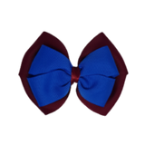 School uniform hair accessories Double Cherish Bow Non Slip Hair Clip Hair Bow Hair Tie - Burgundy Base & Centre Ribbon Burgundy Electric Blue - Pinkberry Kisses