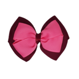 School uniform hair accessories Double Cherish Bow Non Slip Hair Clip Hair Bow Hair Tie - Burgundy Base & Centre Ribbon Burgundy Hot Pink - Pinkberry Kisses