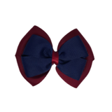School uniform hair accessories Double Cherish Bow Non Slip Hair Clip Hair Bow Hair Tie - Burgundy Base & Centre Ribbon Burgundy Navy Blue - Pinkberry Kisses