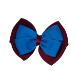 School uniform hair accessories Double Cherish Bow Non Slip Hair Clip Hair Bow Hair Tie - Burgundy Base & Centre Ribbon Burgundy Royal Blue - Pinkberry Kisses