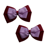 School uniform hair accessories Double Cherish Bow Non Slip Hair Clip Hair Bow Hair Tie - Burgundy Base & Centre Ribbon Burgundy Light Orchid Pair - Pinkberry Kisses