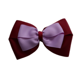 School uniform hair accessories Double Cherish Bow Non Slip Hair Clip Hair Bow Hair Tie - Burgundy Base & Centre Ribbon Burgundy Light Orchid - Pinkberry Kisses