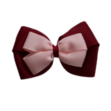 School uniform hair accessories Double Cherish Bow Non Slip Hair Clip Hair Bow Hair Tie - Burgundy Base & Centre Ribbon Burgundy Light Pink - Pinkberry Kisses