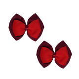 School uniform hair accessories Double Cherish Bow Non Slip Hair Clip Hair Bow Hair Tie - Burgundy Base & Centre Ribbon Burgundy red Pair - Pinkberry Kisses