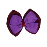 School uniform hair accessories Double Cherish Bow Non Slip Hair Clip Hair Bow Hair Tie - Burgundy Base & Centre Ribbon Burgundy Grape - Pinkberry Kisses