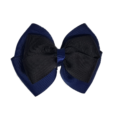School uniform hair accessories Double Cherish Hair Bow 9cm - Navy Blue Base & Centre Ribbon Black - Pinkberry Kisses