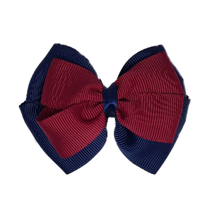 School uniform hair accessories Double Cherish Hair Bow 9cm - Navy Blue Base & Centre Ribbon Black - Pinkberry Kisses