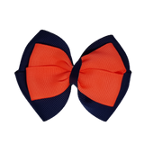  School uniform hair accessories Double Cherish Hair Bow 9cm - Navy Blue Base & Centre Ribbon Neon Orange - Pinkberry Kisses