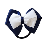 School uniform hair accessories Double Cherish Hair Bow 11cm - Navy Blue Base & Centre Ribbon White - Pinkberry Kisses