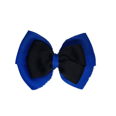 School uniform hair accessories Double Cherish Hair Bow 9cm - Royal Blue Base & Centre Ribbon Black - Pinkberry Kisses